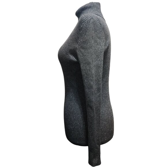 212 Collection L Womens Gray Sweater Turtleneck Ribbed Metallic Long Sleeve Knit - Picture 9 of 11